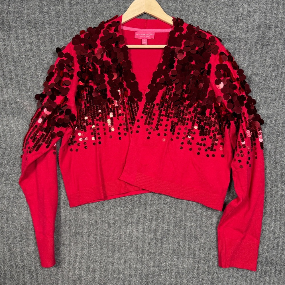 Isaac Mizrahi Live! Size XL Top Bolero Red Nylon Pailette Yoke Holiday Party